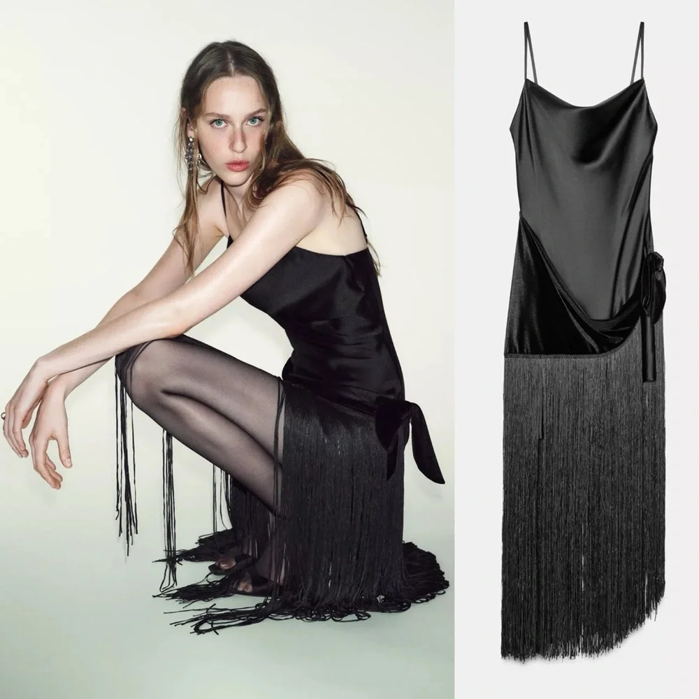 ZARA COMBINATION FRINGE LONG DRESS